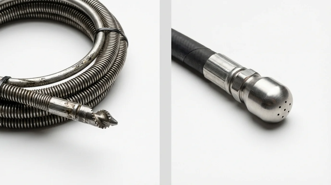 Drain snake cable and hydro jetting nozzle used for drain cleaning in Festus, MO