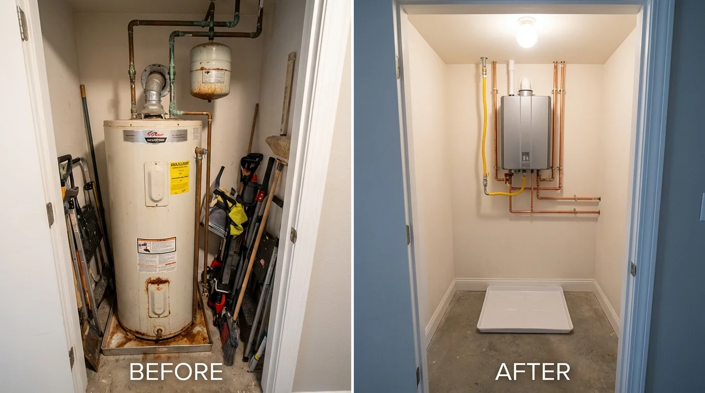 Tank water heater versus wall-mounted tankless unit comparison for Festus, MO homeowners